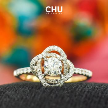 แหวนประดับเพชรบนเรือนทองพิ้งค์โกลด์ G/VVS1 3EX GIA VP0293